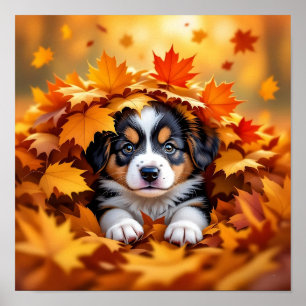 Cute Puppy Hund i Höst löv Poster