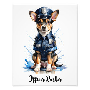 Cute Puppy-Hund i polisens enhetliga vattenfärg Fototryck