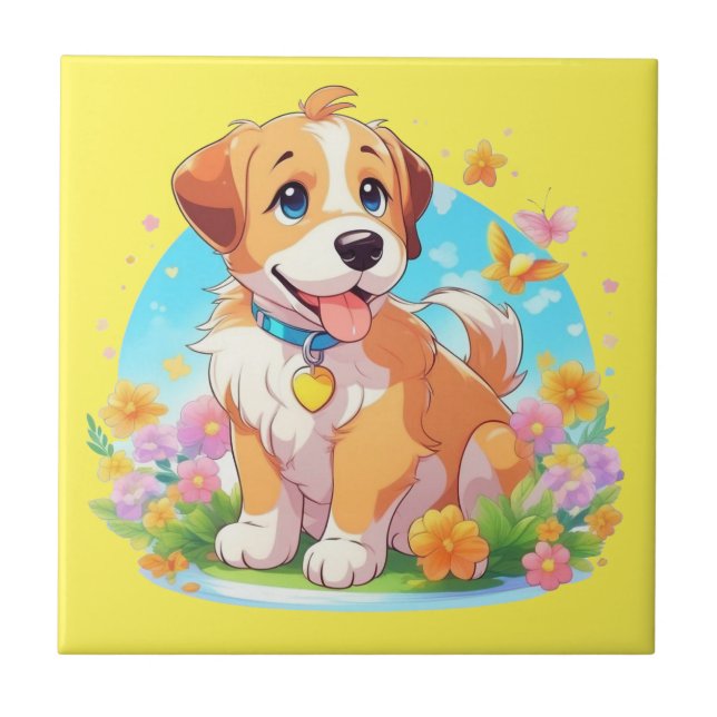 Cute Puppy Hund Kakelplatta (Framsidan)