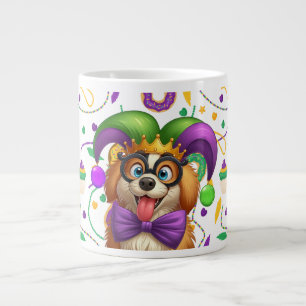 Cute puppy hund Mardi Gras in jester hat Jumbo Mugg
