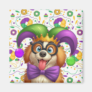 Cute puppy hund Mardi Gras in jester hat Magnet