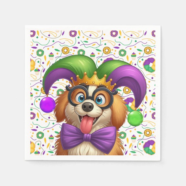 Cute puppy hund Mardi Gras in jester hat Pappersservett (Framsidan)