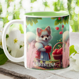 Cute Puppy Hund med Apples Personlig Namn Två-Tonad Mugg