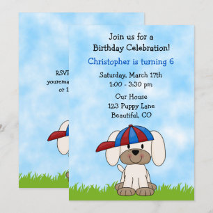 Cute Puppy Hund med Baseball Hat Birthday Inbjudningar