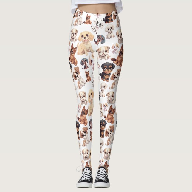 Cute Puppy Hund Mönster Leggings (Framsida)