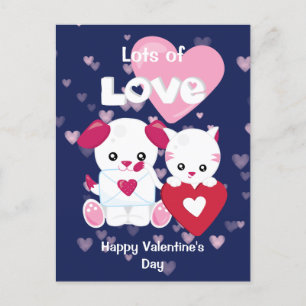 Cute Puppy Hund och Kattunge Valentine Vykort
