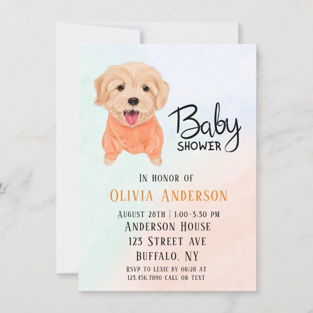 Cute Puppy Hund och Watercolor Boy Shower Inbjudningar (Framsida)