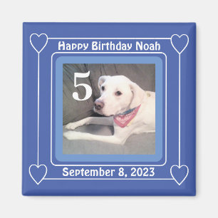 Cute Puppy Hund Photo Birthday Number 5 Blue Magnet