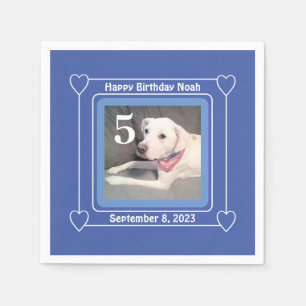 Cute Puppy Hund Photo Birthday Number 5 Blue Pappersservett