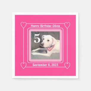 Cute Puppy Hund Photo Birthday Number 5 Rosa Pappersservett