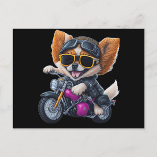 Cute Puppy Hund Riding a Motorcycle Vykort