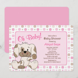 Cute Puppy Hund Rosa Polka Dot Baby Shower Inbjudningar
