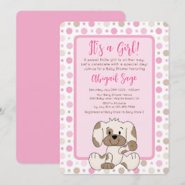 Cute Puppy Hund Rosa Polka Dot Baby Shower Inbjudningar