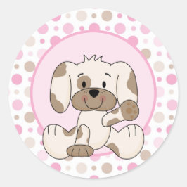 Cute Puppy Hund Rosa Polka Dot Baby Shower Runt Klistermärke