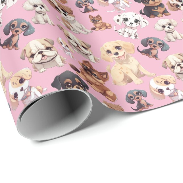 Cute Puppy Hund Rosa Presentpapper (Rullad Hörn)