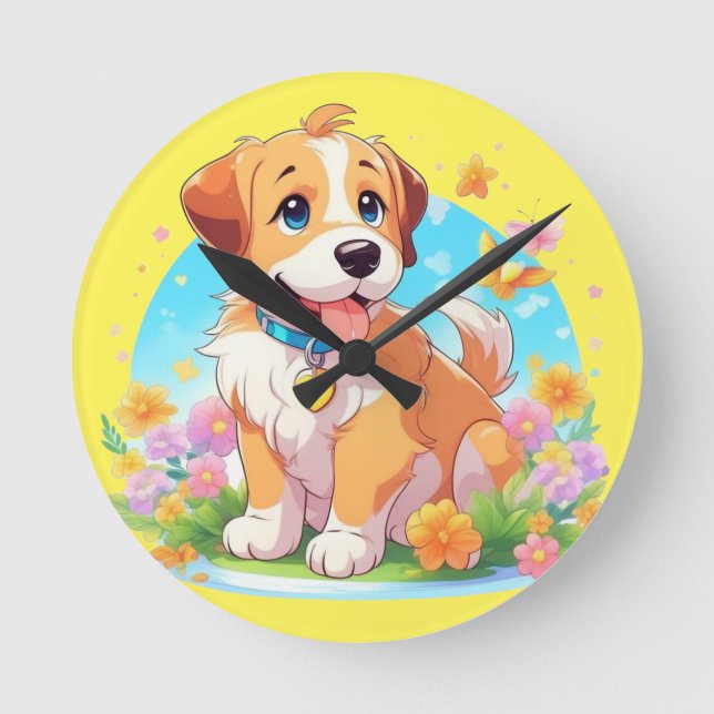 Cute Puppy Hund Rund Klocka (Framsida)