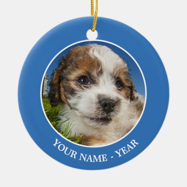 Cute puppy hund (Shitzu) Julgransprydnad Keramik (Framsidan)