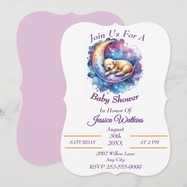 Cute Puppy Hund som sover på en halv Måne Inbjudningar (Fram/baksida)