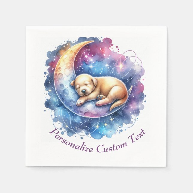 Cute Puppy Hund som sover på en halv Måne Pappersservett (Framsidan)