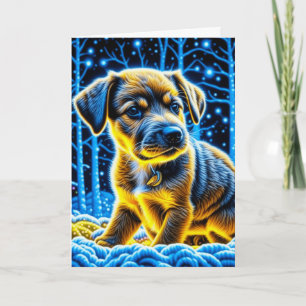 Cute Puppy Hund spelar i Snö-jul Kort