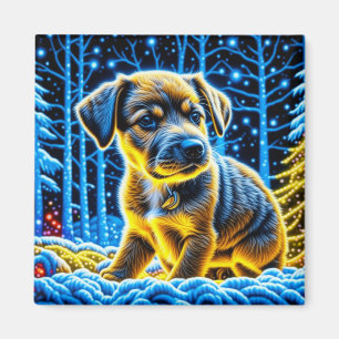 Cute Puppy Hund spelar i Snö-jul Magnet