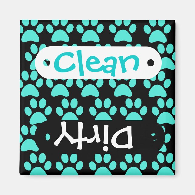 Cute Puppy Hund Teal Blue Black Magnet (Framsidan)