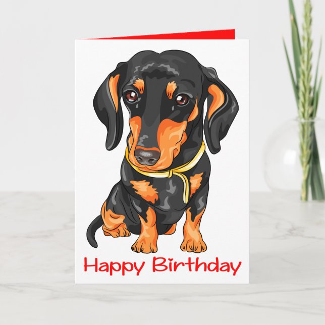 Cute Puppy Hund Tecknad Dachshund Birthday Kort (Framsida)