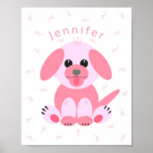 Cute Puppy Hund Tecknad Rosa Personlig Girl Girl Poster
