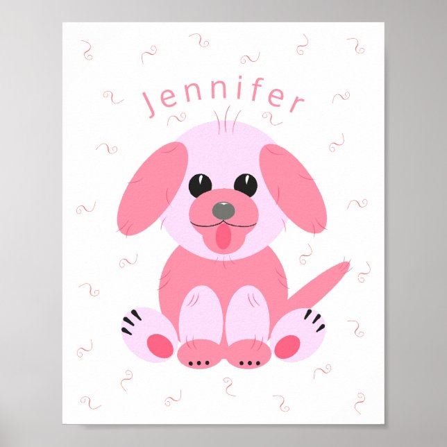 Cute Puppy Hund Tecknad Rosa Personlig Girl Girl Poster (Framsidan)