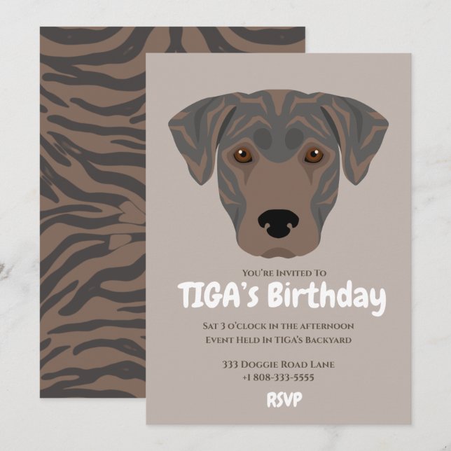 Cute puppy hund TIGA's party Inbjudningar (Fram/baksida)