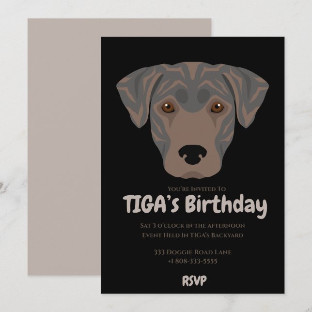 Cute puppy hund TIGA's party Inbjudningar (Fram/baksida)