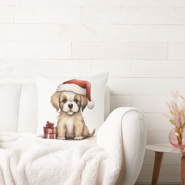 Cute Puppy Hund under jultomten Kudde (Soffa)