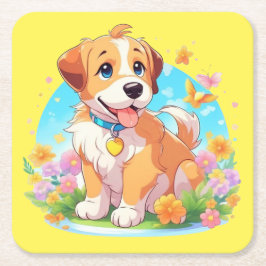 Cute Puppy Hund Underlägg Papper Kvadrat