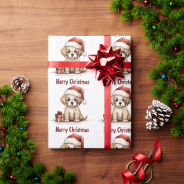 Cute Puppy Hund vid tomten God jul Presentpapper