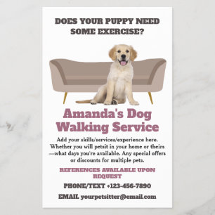 CUTE Puppy Hund Walking Pet Sitta Small Business Flygblad