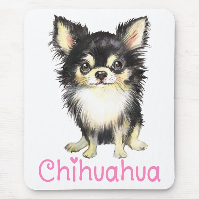 Cute Puppy Hund Watercolor Long Hved Chihuahua   Musmatta (Framsidan)