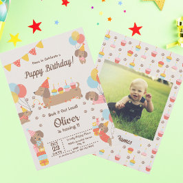 Cute Puppy Hundar Dachshund Birthday Pawty Inbjudningar