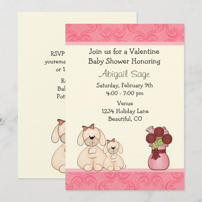 Cute Puppy Hundar Valentine Baby Shower Inbjudan G (Fram/baksida)