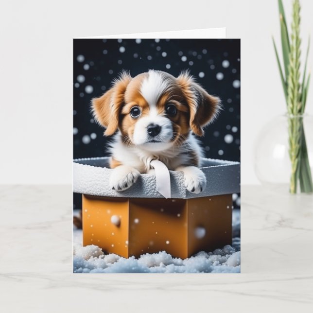 Cute Puppy i Gift Box Helgdag jul Kort (Framsida)