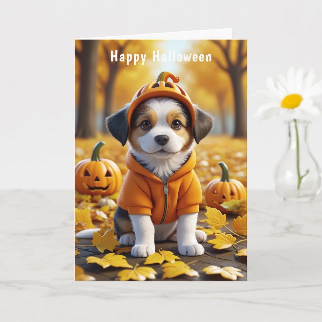 Cute Puppy i Pumpkin Halloween-Hundälskare Kort (Liten växt)