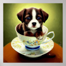 Cute Puppy i Tekopp Poster