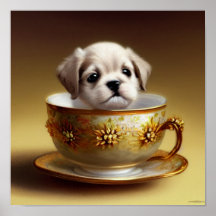 Cute Puppy i Tekopp Poster
