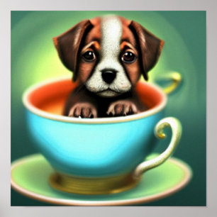 Cute Puppy i Tekopp Poster