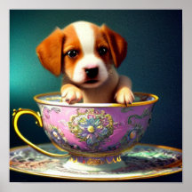 Cute Puppy i Tekopp Poster