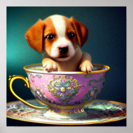 Cute Puppy i Tekopp Poster