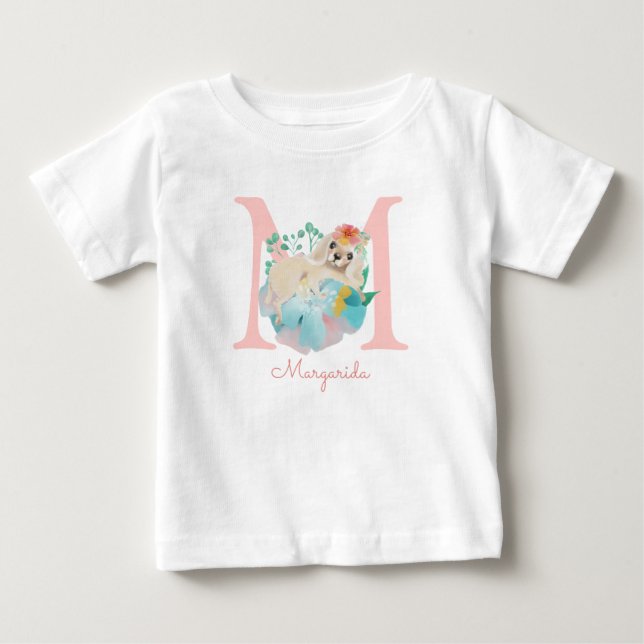 Cute Puppy Illustration Sweet Monogram T Shirt (Framsida)