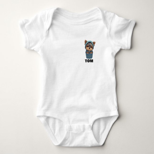 Cute Puppy in a Pocket Baby Bodysuit  T Shirt (Framsida)