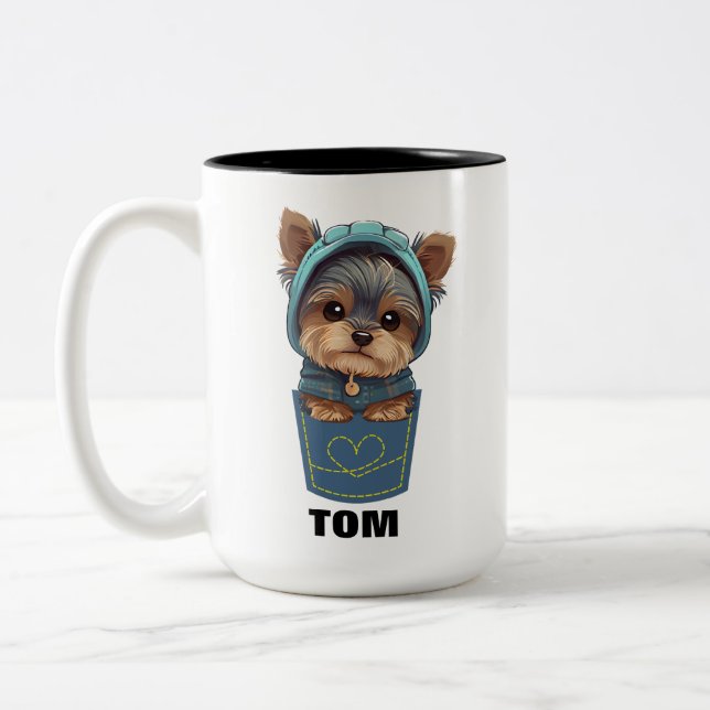 Cute Puppy in a Pocket Two-Tone Coffee Mug Två-Tonad Mugg (Vänster)