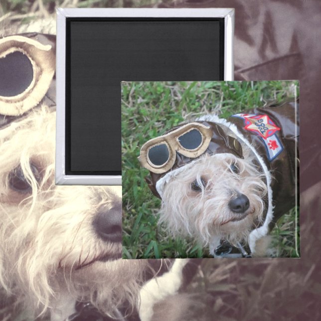 Cute Puppy in Aviator Uniform Photographic Magnet (Skapare uppladdad)