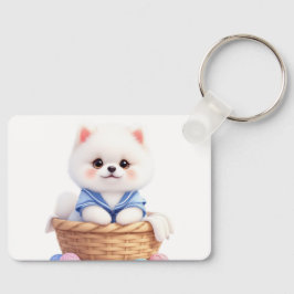 Cute Puppy in Basket Keychain Nyckelring